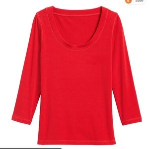 Banana Republic Red Ribbed 3/4 Sleeve Top